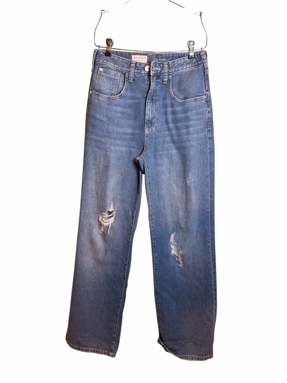 Pilcro by Anthropologie High Rise Wide Leg Distressed Jeans Size 25 100% Cotton - Picture 2 of 8